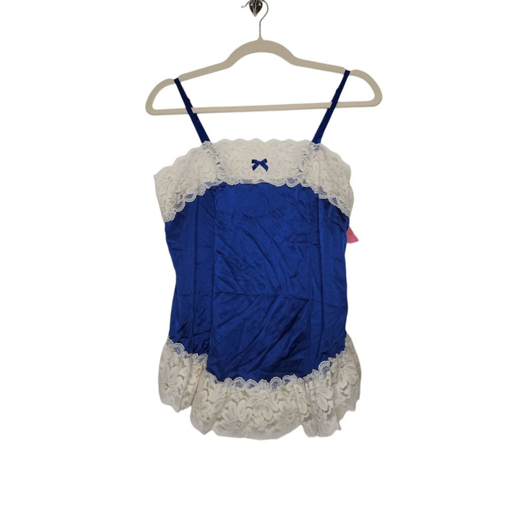 NWT Vintage Blush Blue Large Lace Cami Babydoll 70s 80s Top Shirt Slip